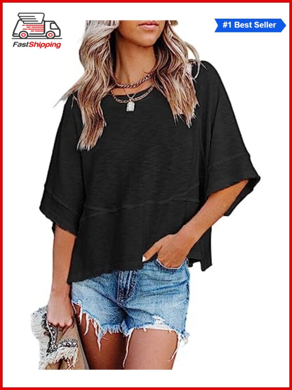 Women's 3/4 Sleeve T-Shirt Loose Fit Crewneck Casual Summer Top